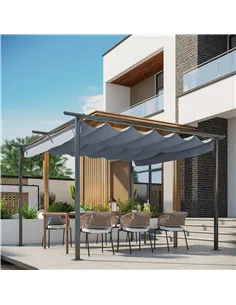 Outsunny 3.5M X 3.5M Metal Pergola Gazebo Awning Retractable Canopy Outdoor Garden Sun Shade Shelter Marquee Party BBQ, Grey 2