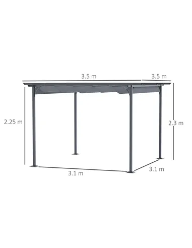 Outsunny 3.5M X 3.5M Metal Pergola Gazebo Awning Retractable Canopy Outdoor Garden Sun Shade Shelter Marquee Party BBQ, Grey