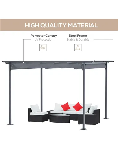 Outsunny 3.5M X 3.5M Metal Pergola Gazebo Awning Retractable Canopy Outdoor Garden Sun Shade Shelter Marquee Party BBQ, Grey