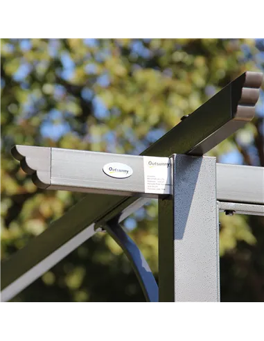 Outsunny 3.5M X 3.5M Metal Pergola Gazebo Awning Retractable Canopy Outdoor Garden Sun Shade Shelter Marquee Party BBQ, Grey