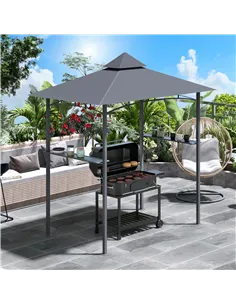 Outsunny 2.5M (8ft) New Double-Tier BBQ Gazebo Grill Canopy Barbecue Tent Shelter Patio Deck Cover - Grey 2
