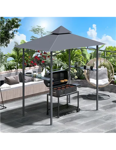 Outsunny 2.5M (8ft) New Double-Tier BBQ Gazebo Grill Canopy Barbecue Tent Shelter Patio Deck Cover - Grey