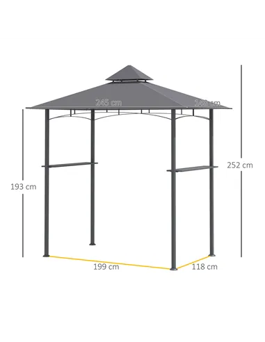 Outsunny 2.5M (8ft) New Double-Tier BBQ Gazebo Grill Canopy Barbecue Tent Shelter Patio Deck Cover - Grey