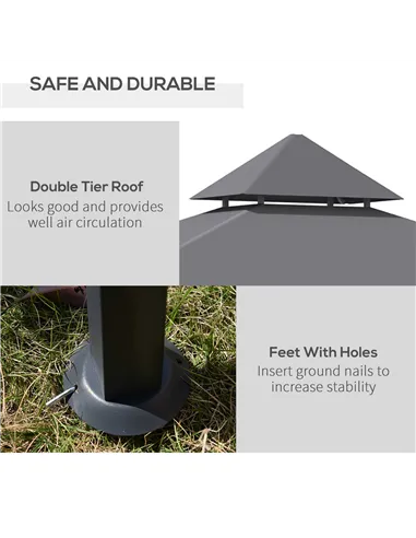 Outsunny 2.5M (8ft) New Double-Tier BBQ Gazebo Grill Canopy Barbecue Tent Shelter Patio Deck Cover - Grey