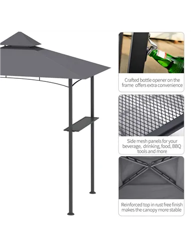 Outsunny 2.5M (8ft) New Double-Tier BBQ Gazebo Grill Canopy Barbecue Tent Shelter Patio Deck Cover - Grey