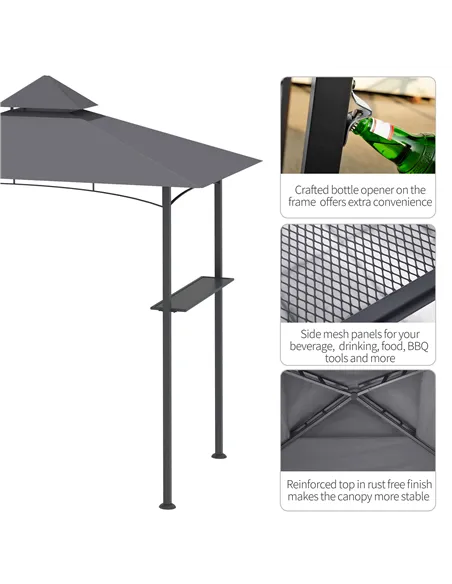 Outsunny 2.5M (8ft) New Double-Tier BBQ Gazebo Grill Canopy Barbecue Tent Shelter Patio Deck Cover - Grey