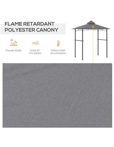 Outsunny 2.5M (8ft) New Double-Tier BBQ Gazebo Grill Canopy Barbecue Tent Shelter Patio Deck Cover - Grey