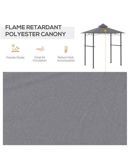 Outsunny 2.5M (8ft) New Double-Tier BBQ Gazebo Grill Canopy Barbecue Tent Shelter Patio Deck Cover - Grey