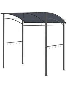 Outsunny 2.2 x 1.5 m BBQ Grill Gazebo Tent, Garden Grill with Metal Frame, Curved Canopy and 10 Hooks, Outdoor Sun Shade, Grey