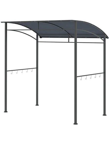 Outsunny 2.2 x 1.5 m BBQ Grill Gazebo Tent, Garden Grill with Metal Frame, Curved Canopy and 10 Hooks, Outdoor Sun Shade, Grey