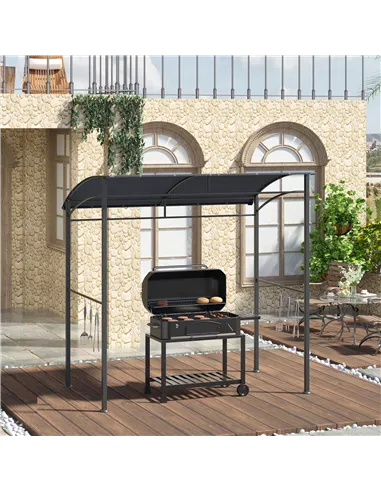 Outsunny 2.2 x 1.5 m BBQ Grill Gazebo Tent, Garden Grill with Metal Frame, Curved Canopy and 10 Hooks, Outdoor Sun Shade, Grey