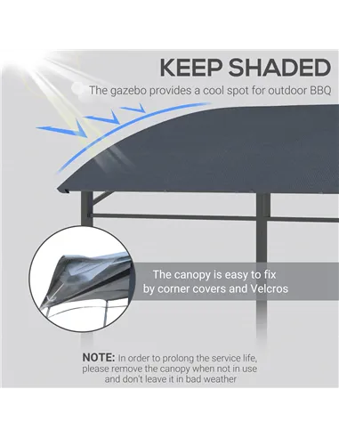 Outsunny 2.2 x 1.5 m BBQ Grill Gazebo Tent, Garden Grill with Metal Frame, Curved Canopy and 10 Hooks, Outdoor Sun Shade, Grey