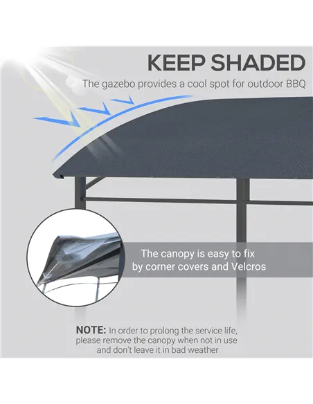 Outsunny 2.2 x 1.5 m BBQ Grill Gazebo Tent, Garden Grill with Metal Frame, Curved Canopy and 10 Hooks, Outdoor Sun Shade, Grey