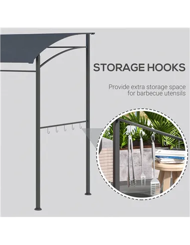Outsunny 2.2 x 1.5 m BBQ Grill Gazebo Tent, Garden Grill with Metal Frame, Curved Canopy and 10 Hooks, Outdoor Sun Shade, Grey