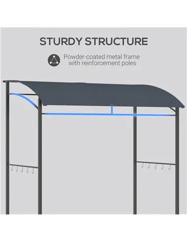 Outsunny 2.2 x 1.5 m BBQ Grill Gazebo Tent, Garden Grill with Metal Frame, Curved Canopy and 10 Hooks, Outdoor Sun Shade, Grey