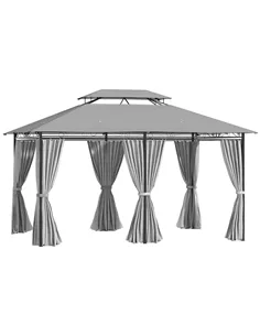 Outsunny 4m x 3(m) Metal Gazebo Canopy Party Tent Garden Pavillion Patio Shelter Pavilion with Curtains Sidewalls, Dark Grey