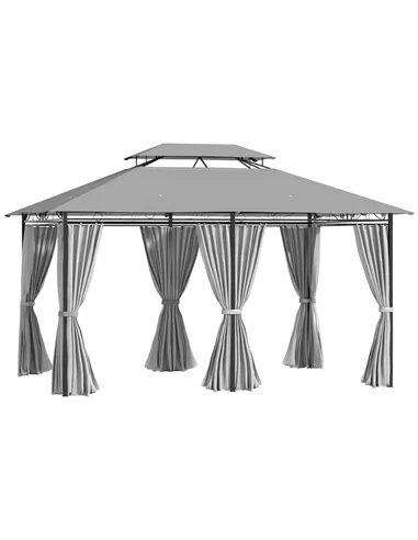 Outsunny 4m x 3(m) Metal Gazebo Canopy Party Tent Garden Pavillion Patio Shelter Pavilion with Curtains Sidewalls, Dark Grey