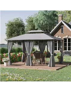 Outsunny 4m x 3(m) Metal Gazebo Canopy Party Tent Garden Pavillion Patio Shelter Pavilion with Curtains Sidewalls, Dark Grey 2
