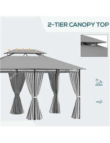 Outsunny 4m x 3(m) Metal Gazebo Canopy Party Tent Garden Pavillion Patio Shelter Pavilion with Curtains Sidewalls, Dark Grey