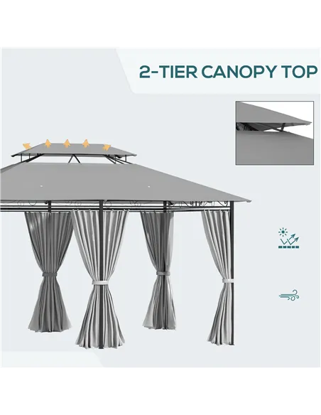 Outsunny 4m x 3(m) Metal Gazebo Canopy Party Tent Garden Pavillion Patio Shelter Pavilion with Curtains Sidewalls, Dark Grey