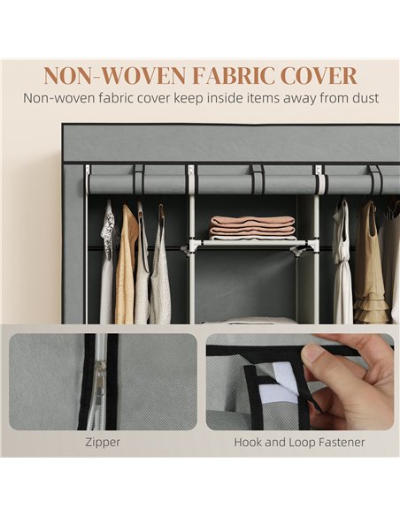 HOMCOM Fabric Wardrobe for Bedroom, Portable Wardrobe with 5 Shelves, 2 Hanging Rails and 3 Fabric Drawers, Foldable Closet, 125