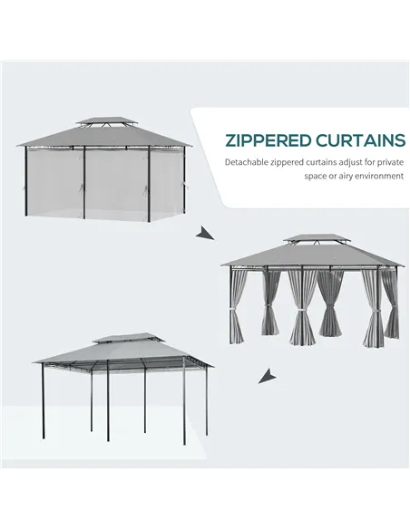 Outsunny 4m x 3(m) Metal Gazebo Canopy Party Tent Garden Pavillion Patio Shelter Pavilion with Curtains Sidewalls, Dark Grey
