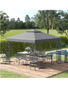 Outsunny 3 x 3m Outdoor Steel Gazebo with 2 Tier Roof, Garden Gazebo Patio Canopy Marquee Shelter with Decorative Steel Frame -  2