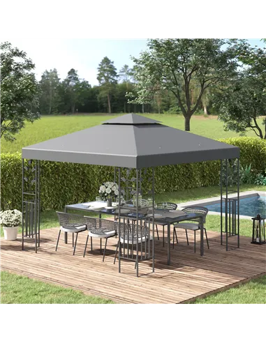 Outsunny 3 x 3m Outdoor Steel Gazebo with 2 Tier Roof, Garden Gazebo Patio Canopy Marquee Shelter with Decorative Steel Frame - 