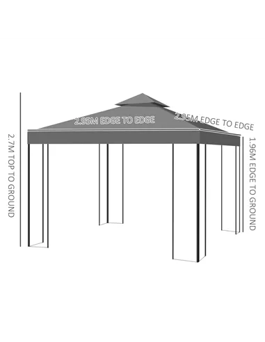 Outsunny 3 x 3m Outdoor Steel Gazebo with 2 Tier Roof, Garden Gazebo Patio Canopy Marquee Shelter with Decorative Steel Frame - 