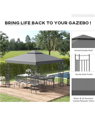 Outsunny 3 x 3m Outdoor Steel Gazebo with 2 Tier Roof, Garden Gazebo Patio Canopy Marquee Shelter with Decorative Steel Frame - 