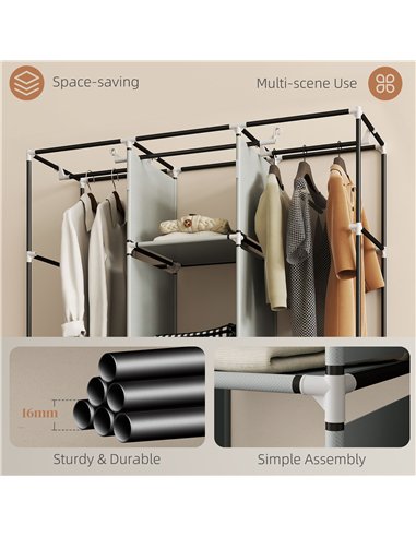 HOMCOM Fabric Wardrobe for Bedroom, Portable Wardrobe with 5 Shelves, 2 Hanging Rails and 3 Fabric Drawers, Foldable Closet, 125