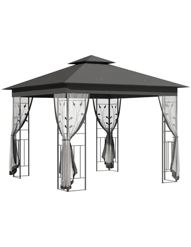 Outsunny 3 x 3(m) Steel Frame Double Roof Garden Gazebo - Grey