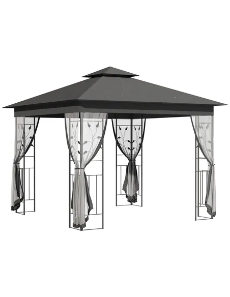 Outsunny 3 x 3(m) Steel Frame Double Roof Garden Gazebo - Grey