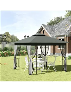 Outsunny 3 x 3(m) Steel Frame Double Roof Garden Gazebo - Grey 2