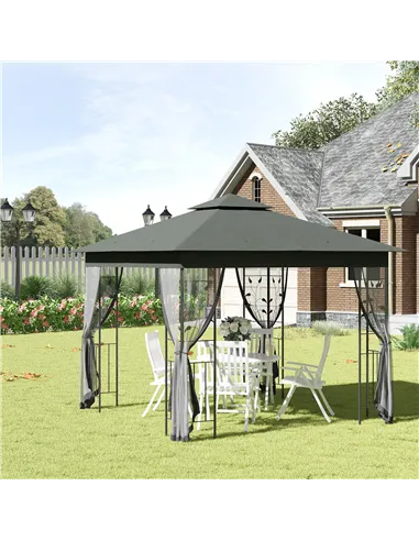 Outsunny 3 x 3(m) Steel Frame Double Roof Garden Gazebo - Grey