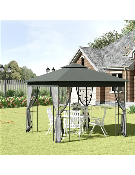 Outsunny 3 x 3(m) Steel Frame Double Roof Garden Gazebo - Grey