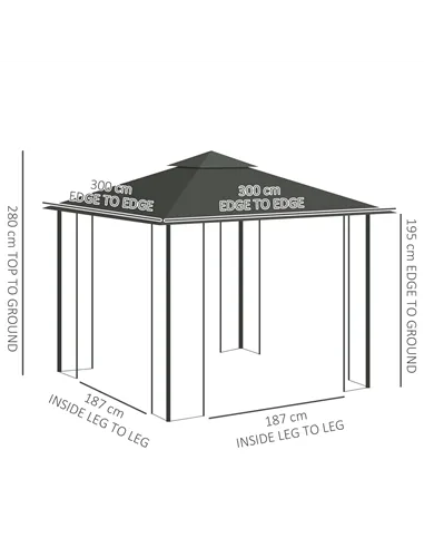 Outsunny 3 x 3(m) Steel Frame Double Roof Garden Gazebo - Grey