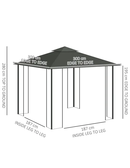 Outsunny 3 x 3(m) Steel Frame Double Roof Garden Gazebo - Grey