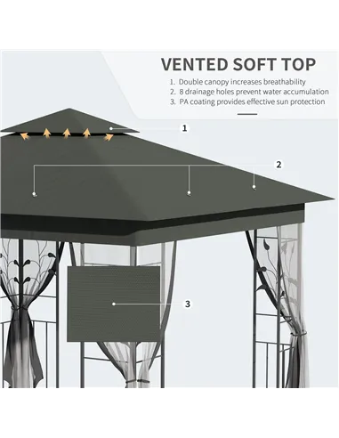 Outsunny 3 x 3(m) Steel Frame Double Roof Garden Gazebo - Grey