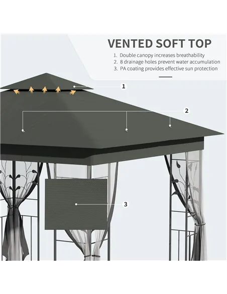 Outsunny 3 x 3(m) Steel Frame Double Roof Garden Gazebo - Grey