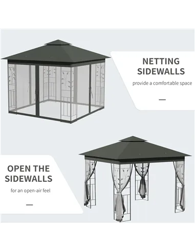 Outsunny 3 x 3(m) Steel Frame Double Roof Garden Gazebo - Grey