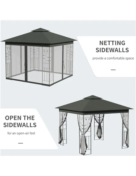 Outsunny 3 x 3(m) Steel Frame Double Roof Garden Gazebo - Grey