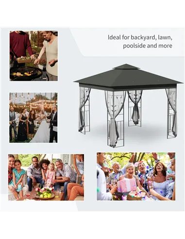 Outsunny 3 x 3(m) Steel Frame Double Roof Garden Gazebo - Grey
