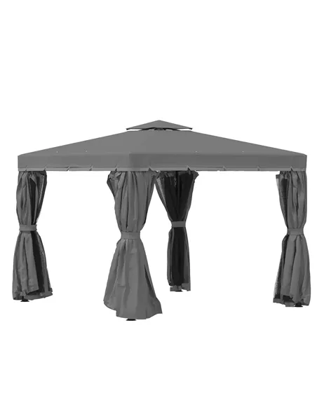 Outsunny 3 x 3(m) Patio Gazebo Canopy Garden Pavilion Tent Shelter Marquee with 2 Tier Water Repellent Roof, Mosquito Netting an
