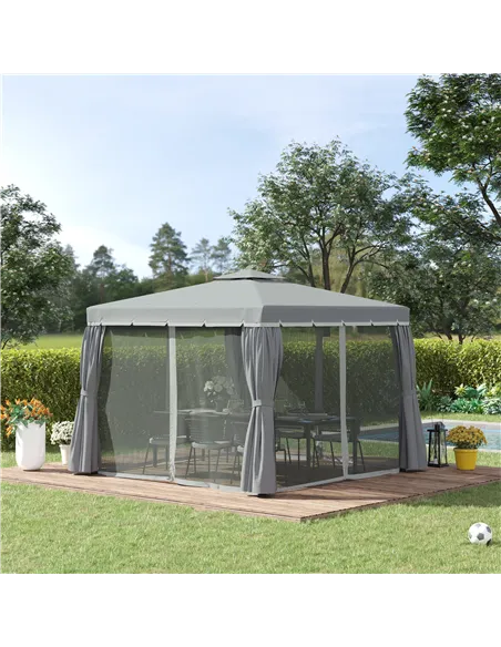 Outsunny 3 x 3(m) Patio Gazebo Canopy Garden Pavilion Tent Shelter Marquee with 2 Tier Water Repellent Roof, Mosquito Netting an