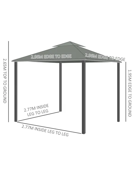 Outsunny 3 x 3(m) Patio Gazebo Canopy Garden Pavilion Tent Shelter Marquee with 2 Tier Water Repellent Roof, Mosquito Netting an