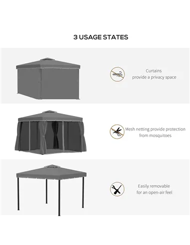 Outsunny 3 x 3(m) Patio Gazebo Canopy Garden Pavilion Tent Shelter Marquee with 2 Tier Water Repellent Roof, Mosquito Netting an