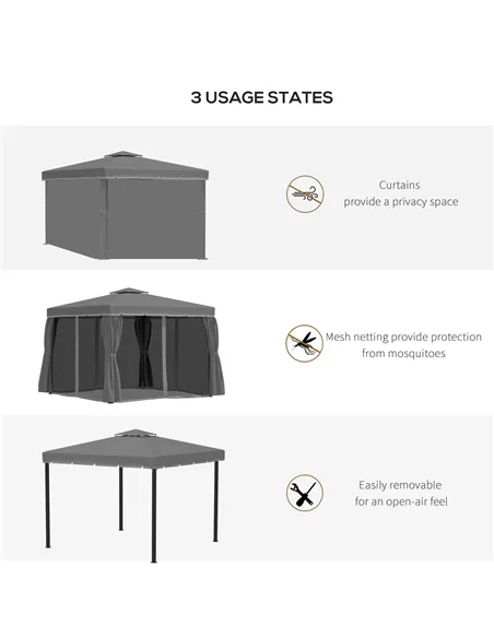 Outsunny 3 x 3(m) Patio Gazebo Canopy Garden Pavilion Tent Shelter Marquee with 2 Tier Water Repellent Roof, Mosquito Netting an