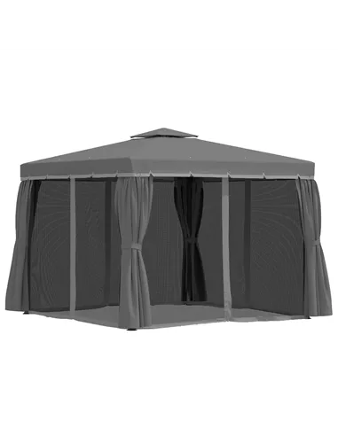 Outsunny 3 x 3(m) Patio Gazebo Canopy Garden Pavilion Tent Shelter Marquee with 2 Tier Water Repellent Roof, Mosquito Netting an