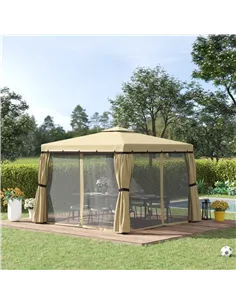 Outsunny 3 x 3(m) Patio Gazebo Canopy Garden Pavilion Tent Shelter with 2 Tier Water Repellent Roof, Mosquito Netting and Curtai 2